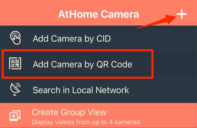 إضافة كاميرا بتطبيق AtHome Video Streamer برمز الاستجابة السريعة