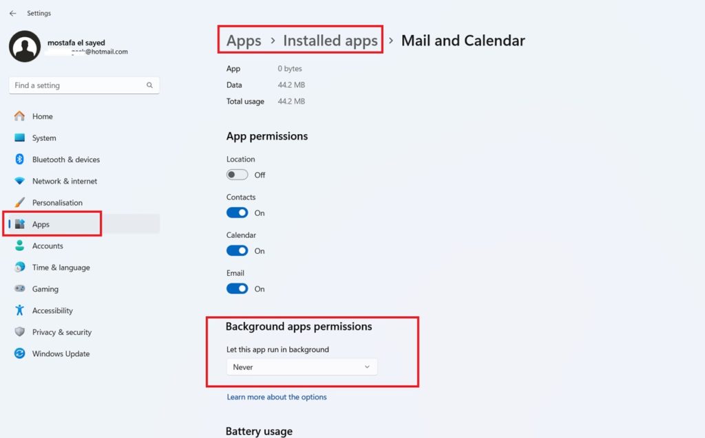 تعطيل تطبيقات الخلفية في ويندوز