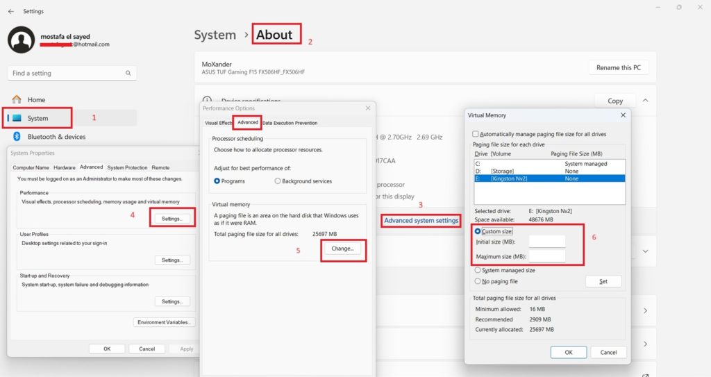 تعديل الذاكرة الافتراضية في ويندوز