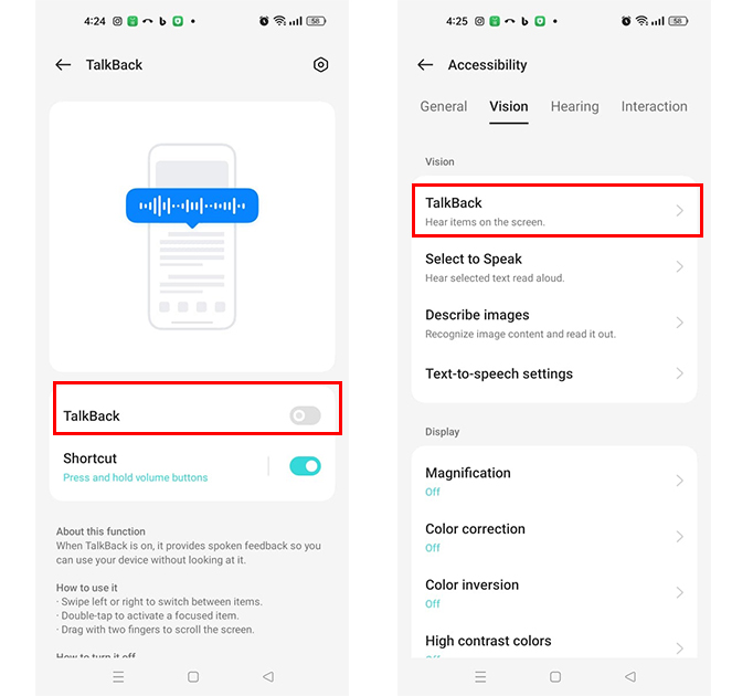 ميزة TalkBack في أندرويد