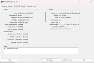 معرفة نوع كرت الشاشة dxdiag 