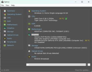 برنامج معرفة نوع كارت الشاشة Speecy