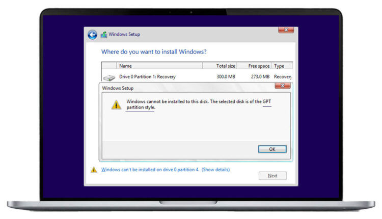 حل مشكلة GPT Partition Style و MBR عند تثبيت ويندوز 10