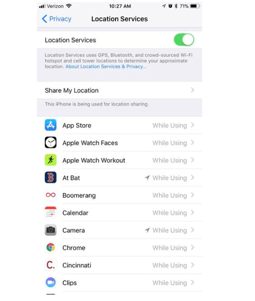 ضبط gps للتطبيقات في ios 11