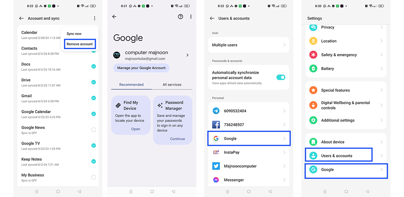 خطوات إزالة حساب Google من الهاتف