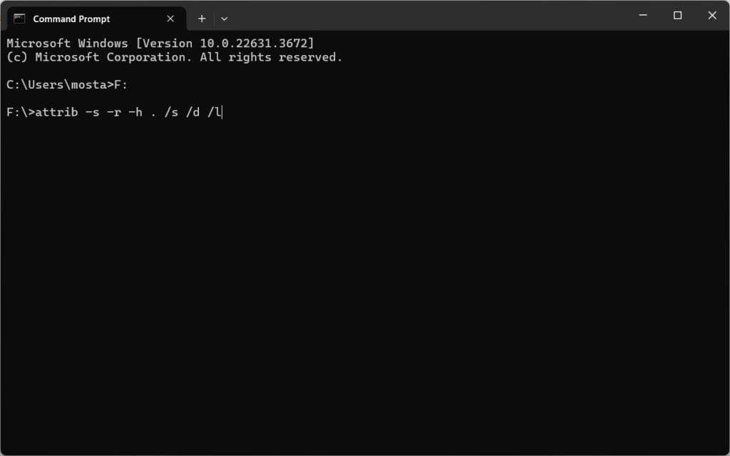 أمر ازالة فيروس shortcut من الفلاشة CMD