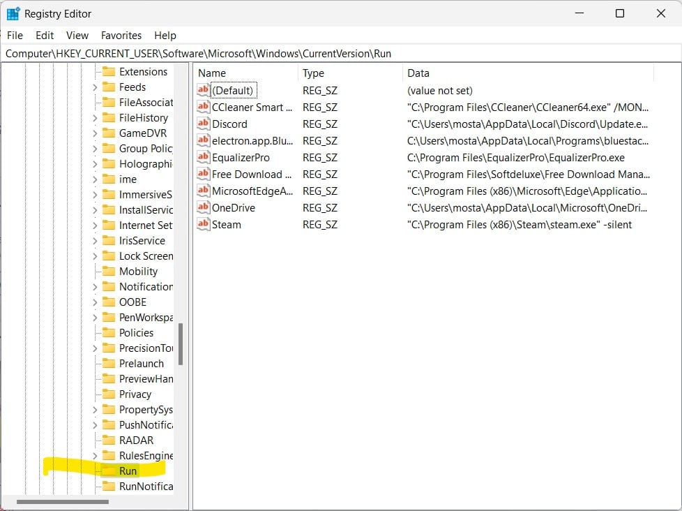 regedit microsoft run