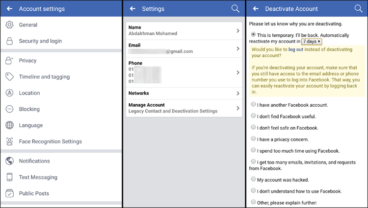 طريقة حذف حساب فيس بوك من الجوال