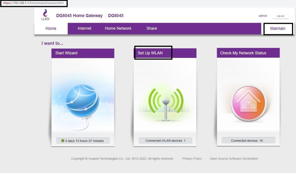 اعدادات صفحة الروتر وي