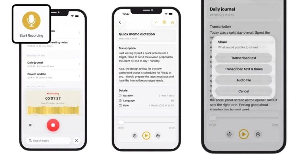 تطبيق VoiceScriber مسجل صوت الايفون