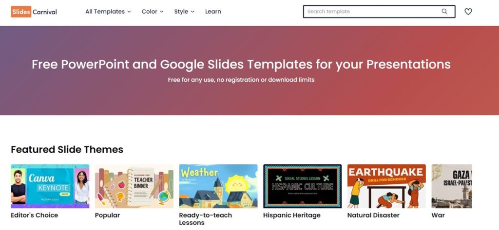 موقع SlidesCarnival للشرائح التقديمية