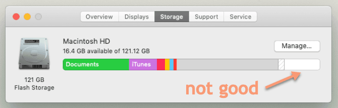 مساحة التخزين في الماك