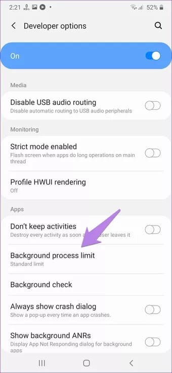 خيار المطورين Developer option