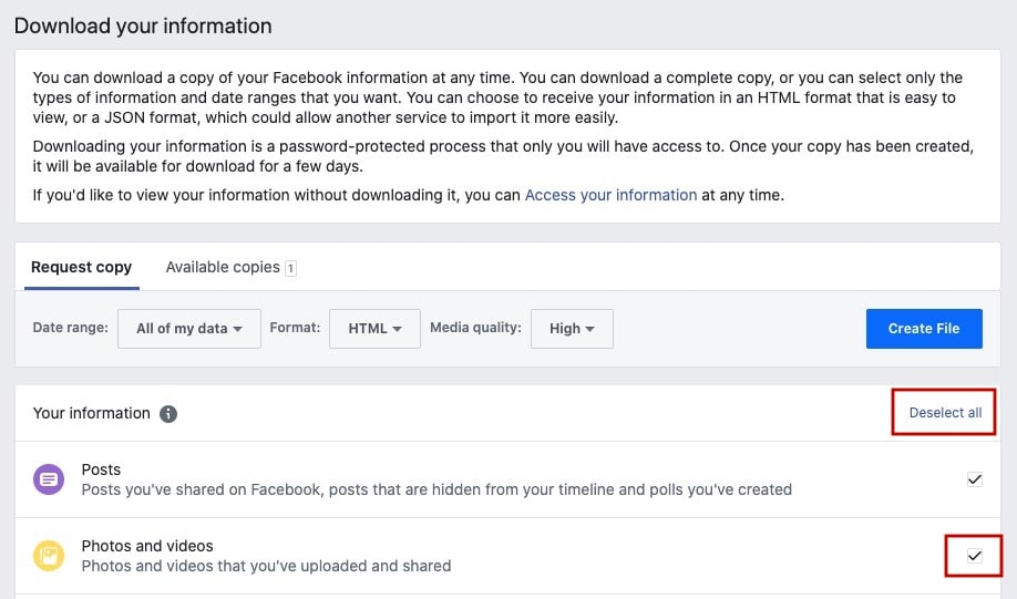 تحميل بيانات حساب فيسبوك
