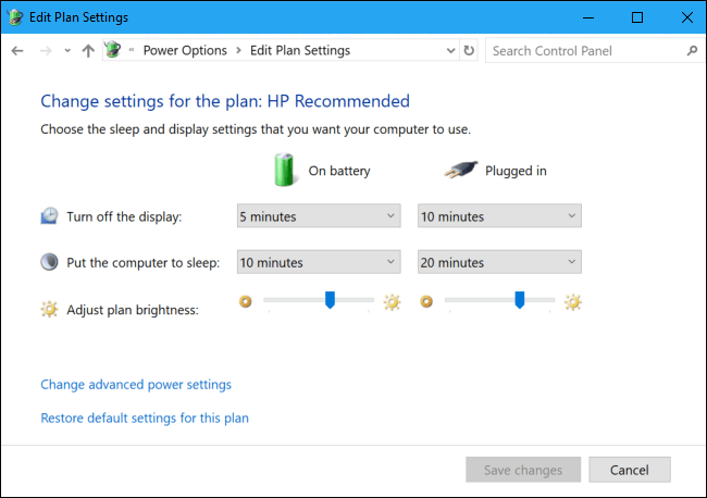 اعدادات البطارية بالويندوز