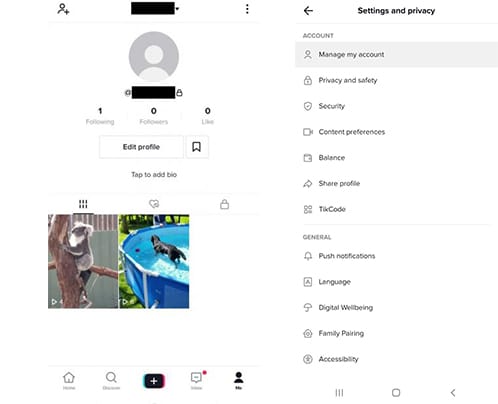 اعدادات حذف حساب TikTok