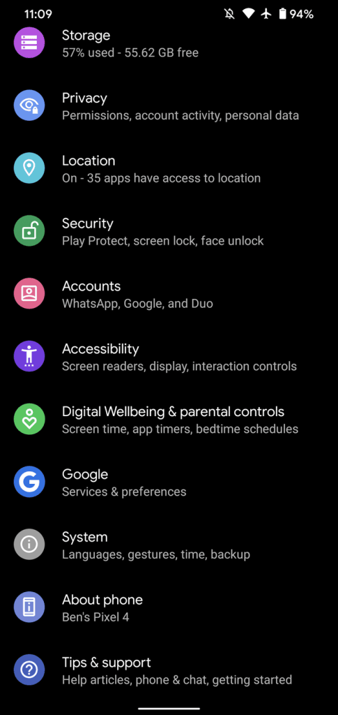 معلومات الهاتف اندرويد