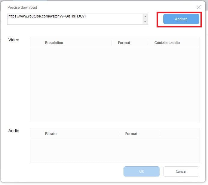 الضغط على زر التحليل بعد إدخال URL