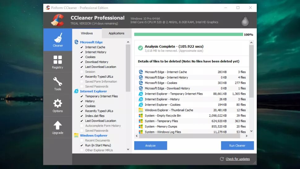 Piriform CCleaner game cache cleaning program
