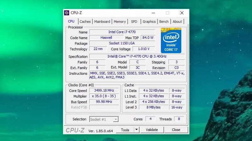 CPU-Z program to find out processor information