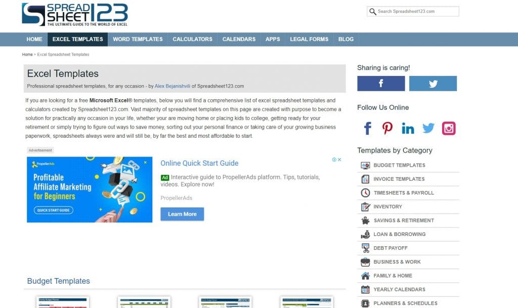 Spreadsheet123 قوالب اكسيل جاهزة