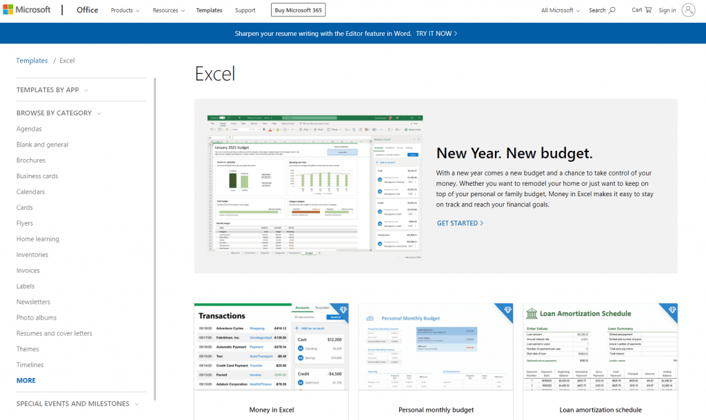 متجر مايكروسوفت تحميل قوالب اكسيل