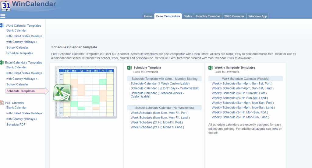 قوالب التقويم في اكسيل