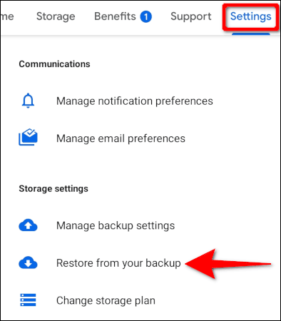 اعدادات النسخ الاحتياطي للبيانات Google One