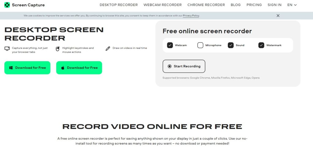 موقع screencapture لالتقاط الفيديو والصور