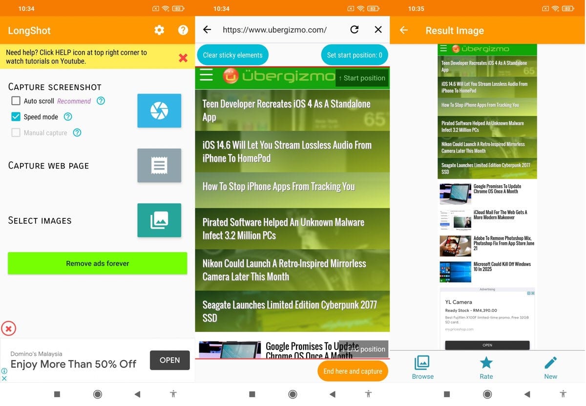 التقاط صورة مطولة لشاشة الجوال
