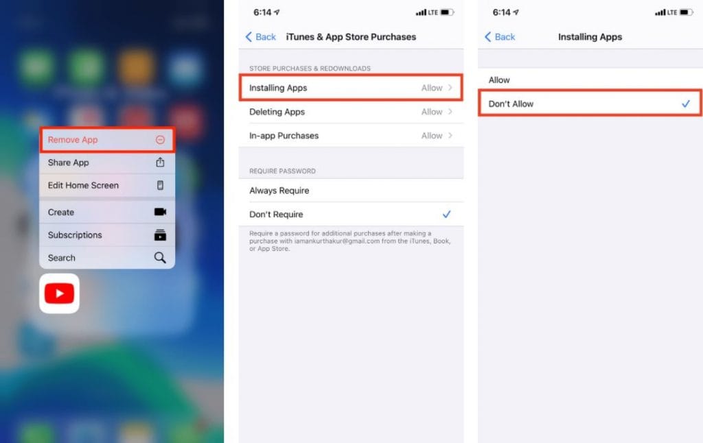 حذف اليوتيوب مع حظر تثبيت التطبيقات