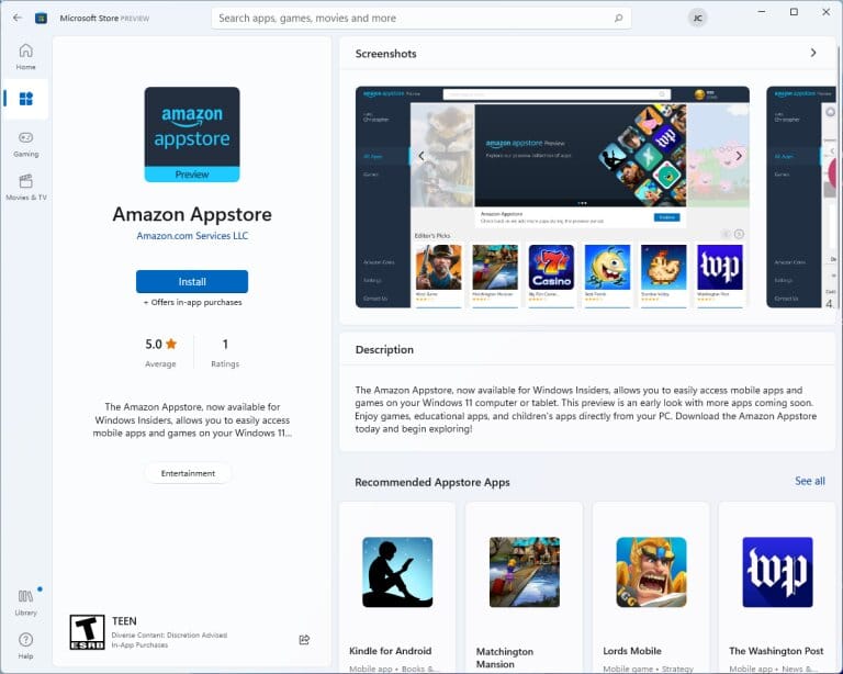تثبيت Amazon Appstore على ويندوز 11 تثبيت Amazon Appstore على ويندوز 11