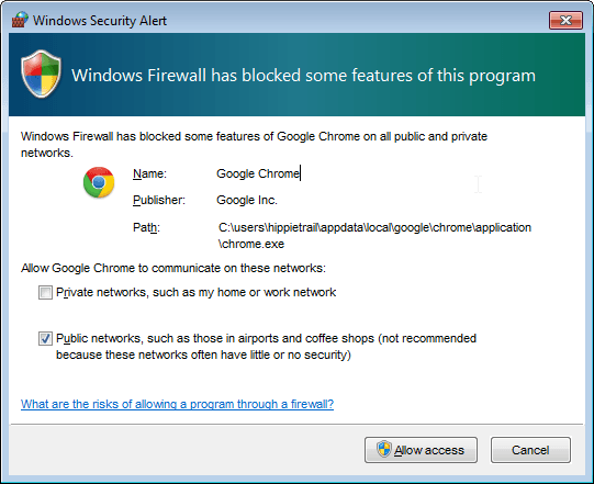 منع جدار الحماية من حظر Chrome