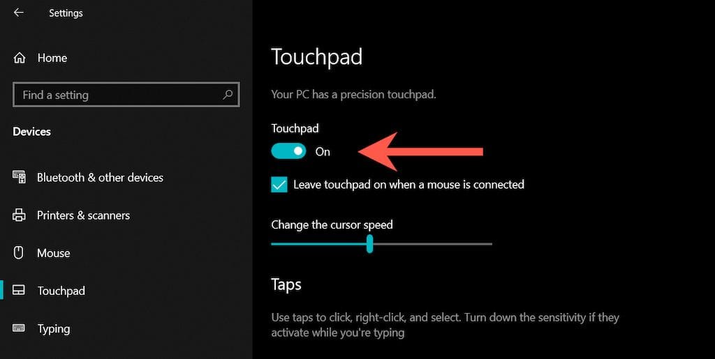 تفعيل خيار لوحة اللمس من إعدادات النظام