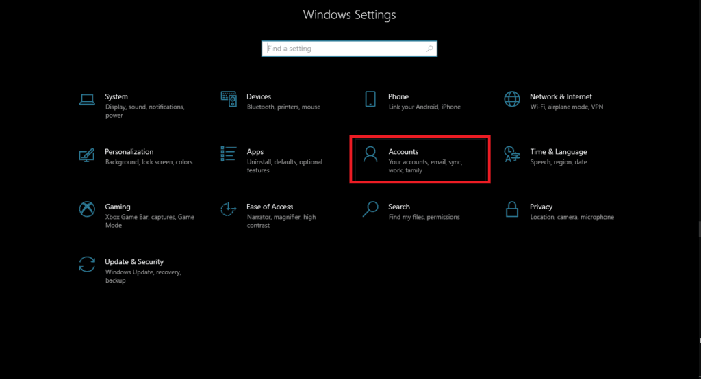 الذهاب إلى إعدادات ويندوز 10