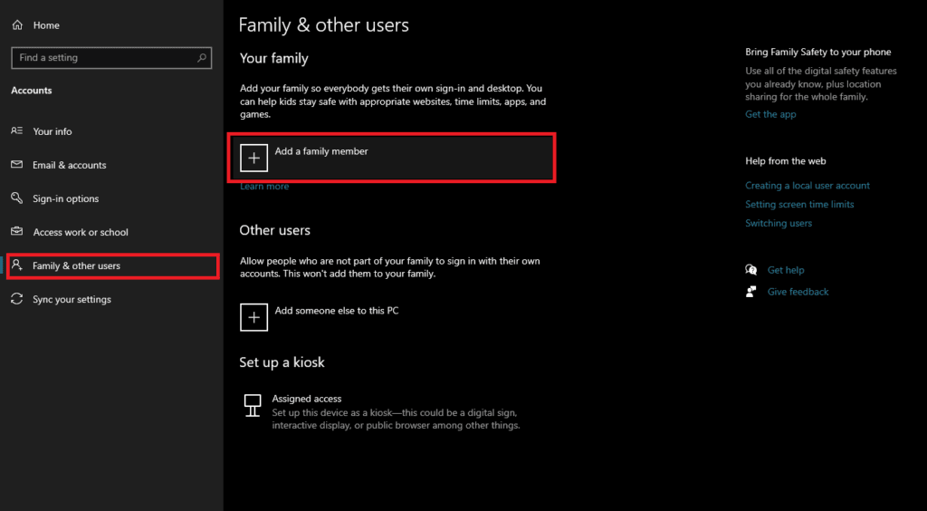 إضافة أفراد العائلة microsoft family