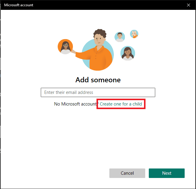 إنشاء حساب جديد للطفل microsoft family