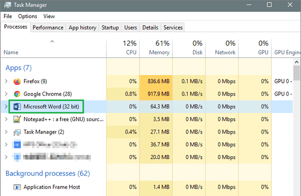 مايكروسوفت وورد لا يستجيب