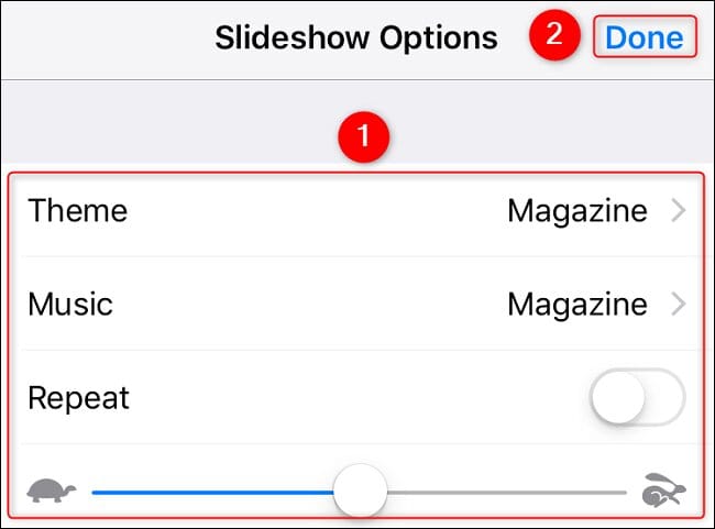 تخصيص عرض السلايد شو في ايفون
