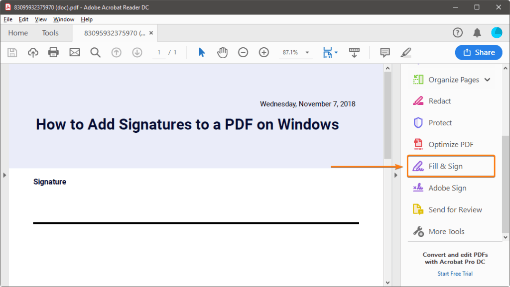 Adobe Acrobat fill sign signature