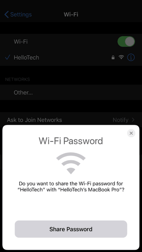 مشاركة باسورد الواي فاي للايفون