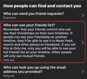 خصوصية قائمة الاصدقاء بتطبيق Facebook