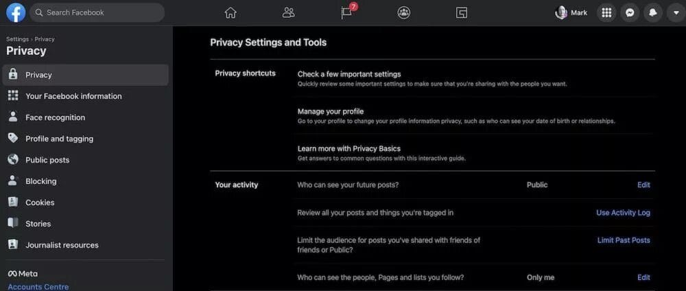 إعداد الخصوصية بفيسبوك