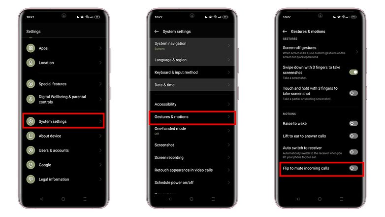 قلب الهاتف على وجهه لكتم الرنين في الأندرويد