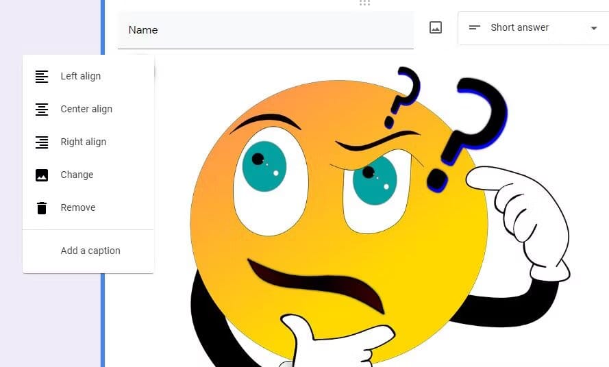 عمل تعديلات للصور للإجابات في Google Forms