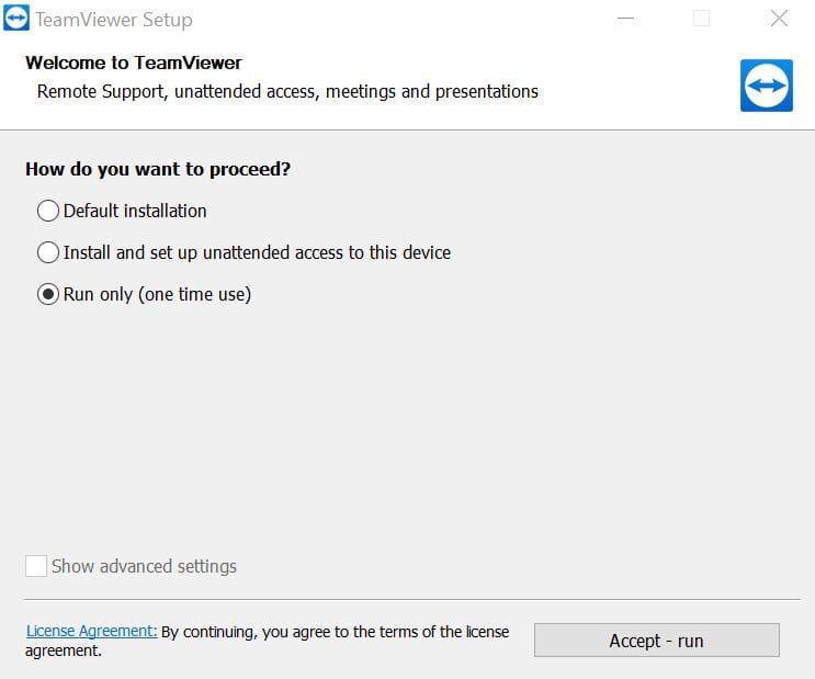 تهيئة تطبيق Team Viwer