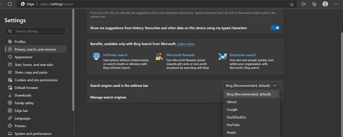 محرك بحث شركة Microsoft Edge