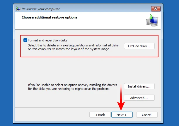 استعادة ويندوز 11 re-image