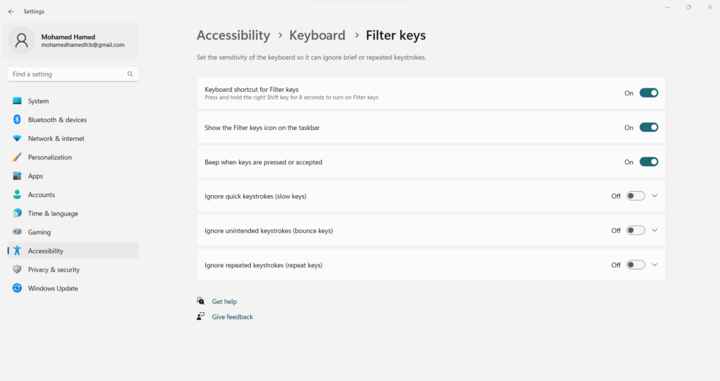 تعطيل تصفية المفاتيح ويندوز