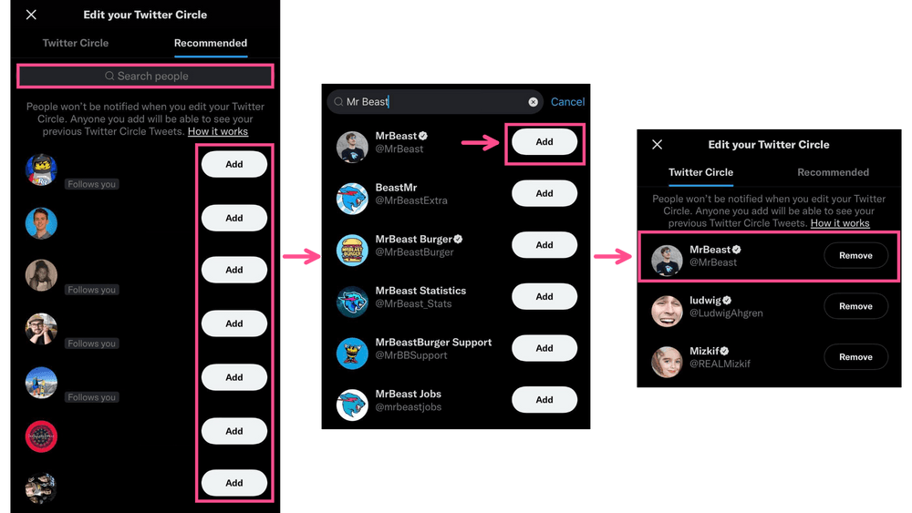 اضافة اصدقاء في دائرة تويتر 